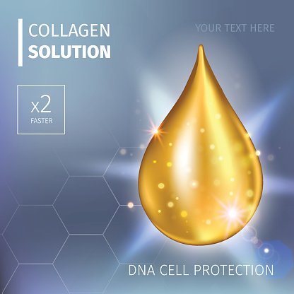 416x416 Supreme Collagen Oil Drop Premium Shining Serum Vector Stock