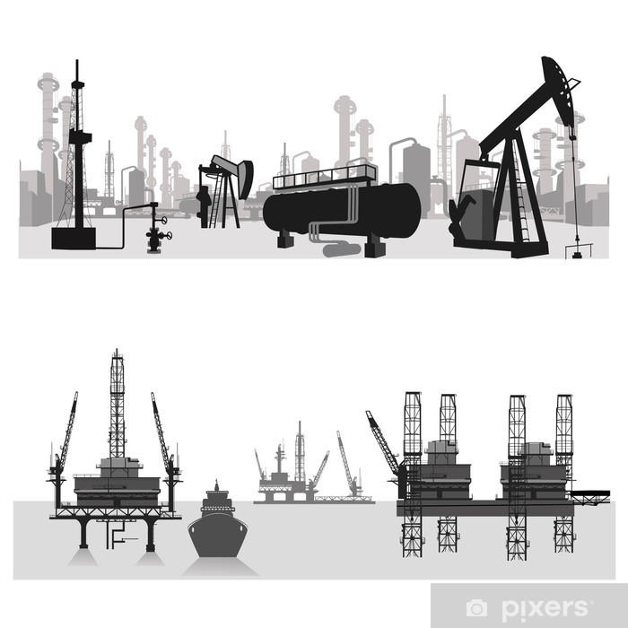 700x700 Vector Illustration Oil Refinery Oil Platform Sticker Pixers