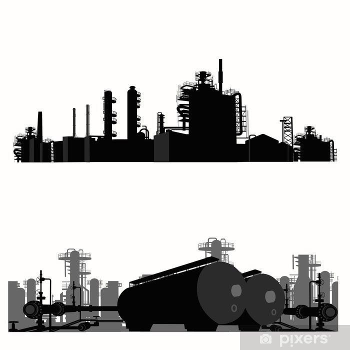 700x700 Vector Illustration Silhouette Of An Oil Refinery Wall Mural