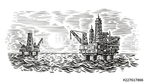 500x289 Offshore Oil Rig Engraving Style Illustration Sea Oil Drilling