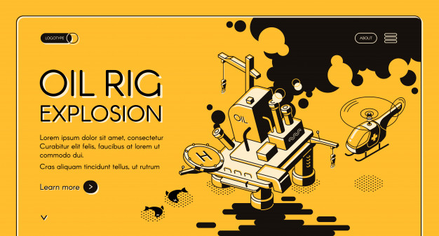 Oil Rig Explosion Isometric Web Banner Oil Spill Around Burning 626x337 Oil Rig Explosion Isometric Web Banner Oil Spill Around Burning
