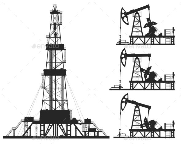 590x470 Set Of Oil Pumps And Rig Silhouettes Isolated On White Detail