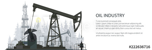 500x167 Oil Industry Banner, Silhouette Pumpjack On A Forest Background
