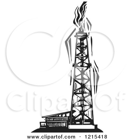 450x470 Clipart Of A Woodcut Oil Well In Black And White