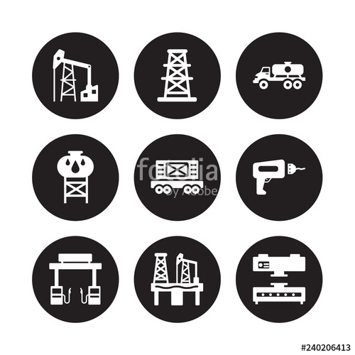 500x500 Vector Icon Set Oilfield, Derrick, Fuel Station, Drilling