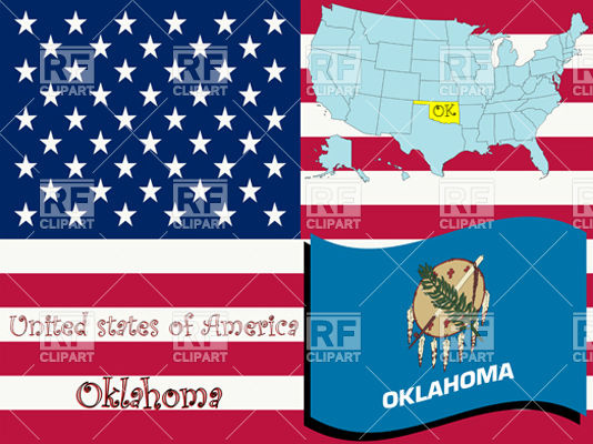 534x400 Oklahoma State Flag And Map Outline Vector Image Of Signs, Symbols
