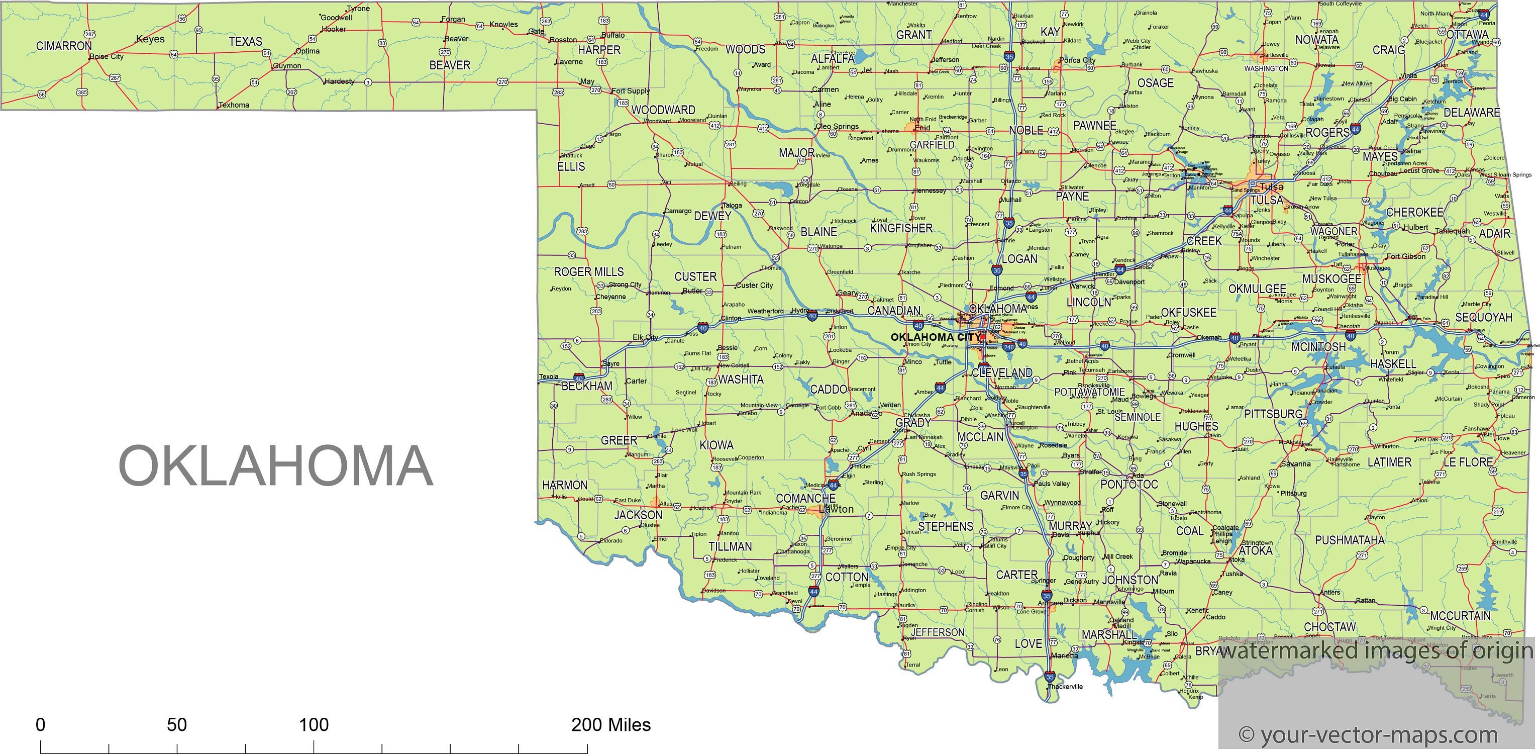 3065x1500 Oklahoma State Route Network Map Oklahoma Highways Map Cities