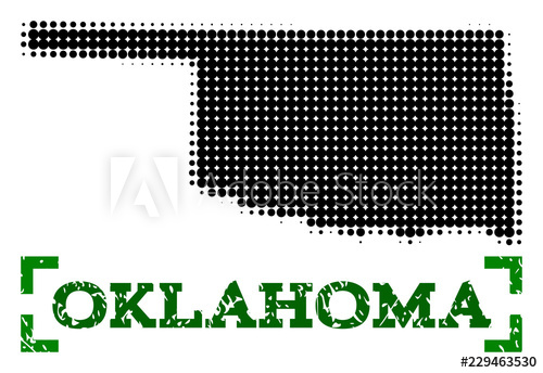500x344 Halftone Map Of Oklahoma State And Rubber Caption Vector Green