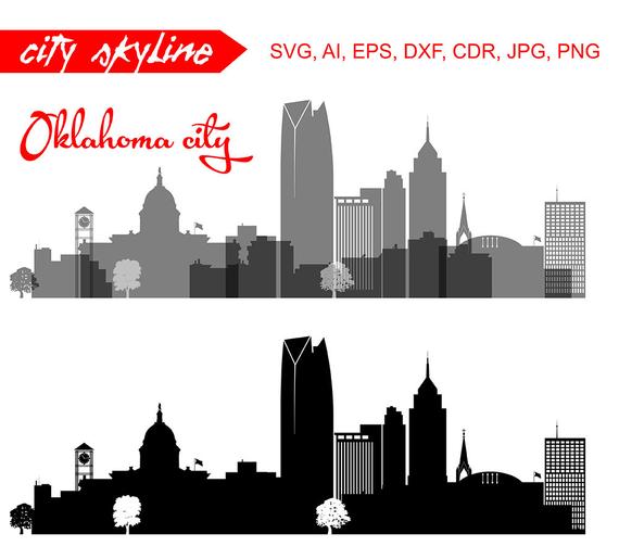 570x515 Oklahoma City Oklahoma City Vector Skyline Silhouette Etsy
