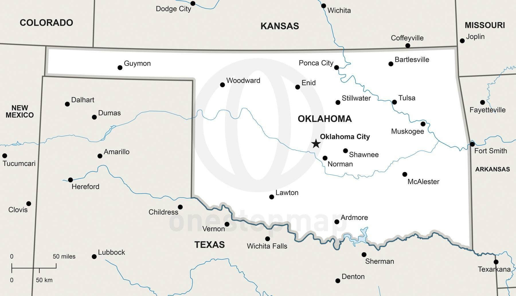 1800x1034 Vector Map Of Oklahoma Political One Stop Map