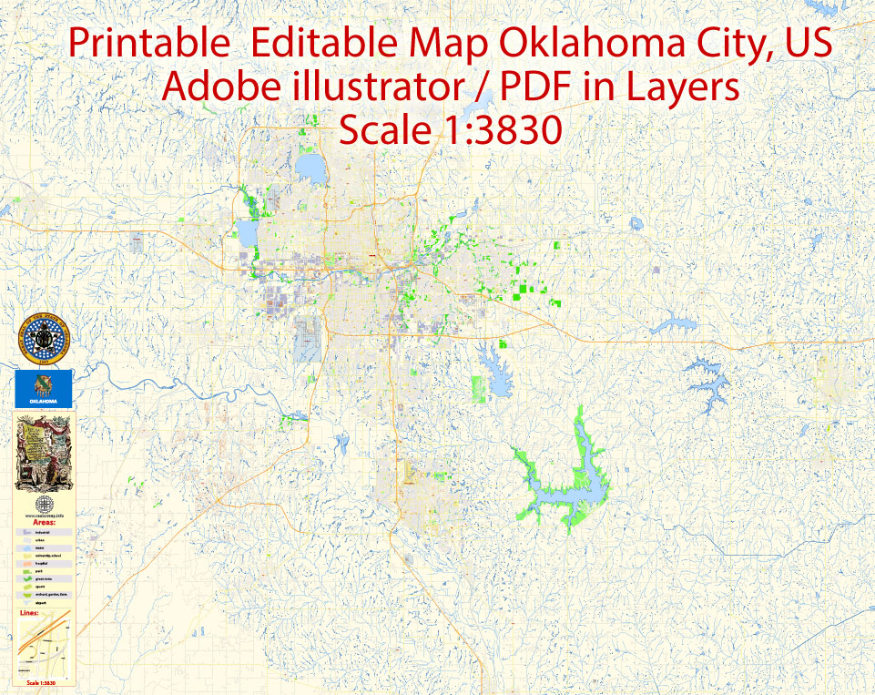 961x763 City Map Oklahoma City Vector Urban Plan Illustrator Editable