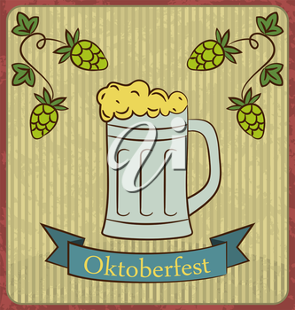 333x350 Oktoberfest Banner Glass Mug Beer With Foam And Hops Branch Old