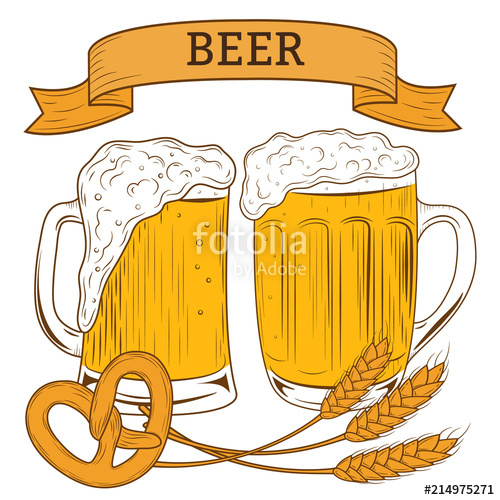 Poster With Two Beer Mugs Oktoberfest Vector Illustration Hand 500x500 Poster With Two Beer Mugs Oktoberfest Vector Illustration Hand