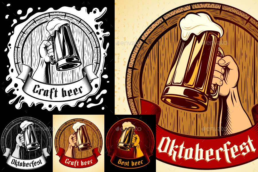 Vector Oktoberfest Glass Barrel Vintage Background Set 900x600 Vector Oktoberfest Glass Barrel Vintage Background Set