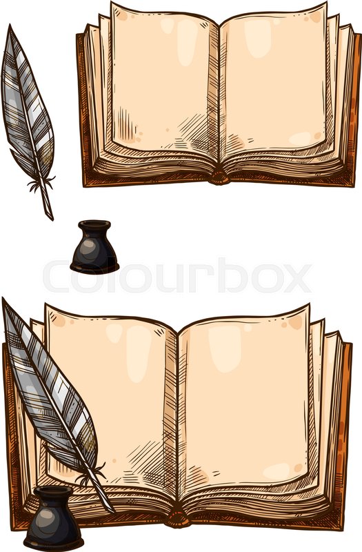 525x800 Old Books With Ink Quill Feather Pen Stock Vector Colourbox