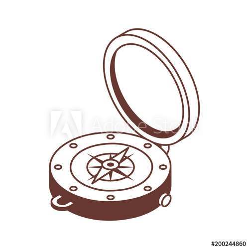 500x500 Line Art Compass Isometric Icon Navigation Equipment With Wind