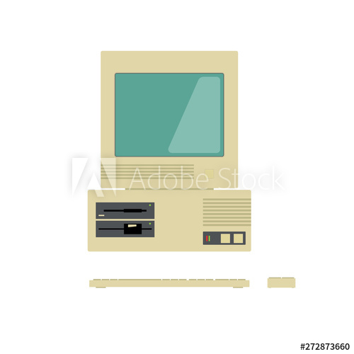 500x500 Old Computer In Retro Style Vector Illustration