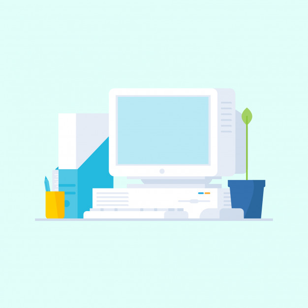 626x626 Office Set Using Old Computer Vector Premium Download