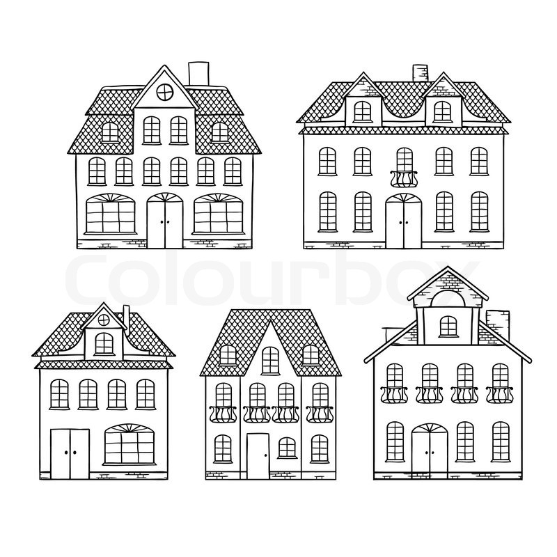 800x800 Old Hand Drawing Houses Isolated Stock Vector Colourbox