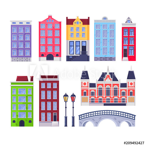 500x500 Amsterdam City Buildings Landmark Multicolor Holland Old Houses