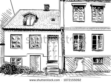 450x338 Vector Sketch Of Small Old House In Europe, Hand Drawn
