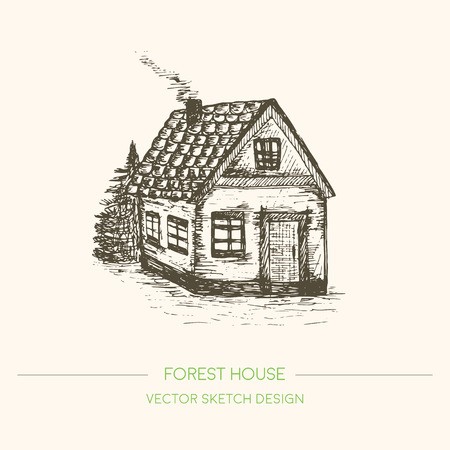 450x450 Wood House In Retro Sketch Style Vector Vintage Background Hand