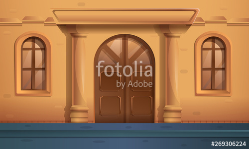 500x300 Cartoon Street With An Entrance To A Beautiful Old House, Vector