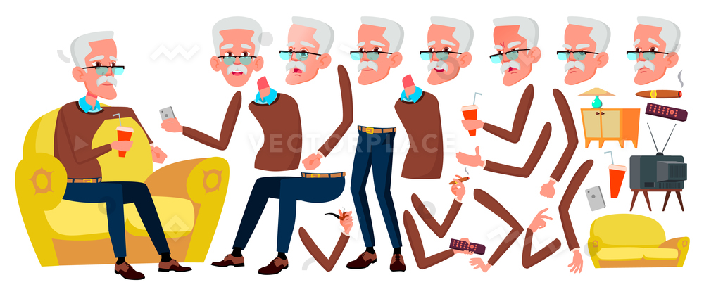1000x408 Old Man Senior Person Portrait Elderly Vector Illustration