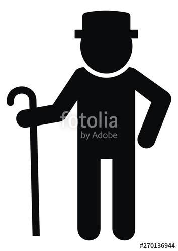 354x500 Senior, Black Silhouette Of Old Man, Vector Icon Male