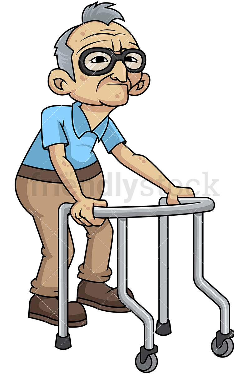 800x1200 Weakening Old Man With Walker Cartoon Vector Clipart