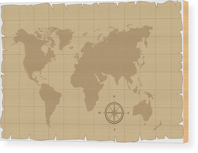 Old Map Vector Wood Print 643x496 Old Map Vector Wood Print