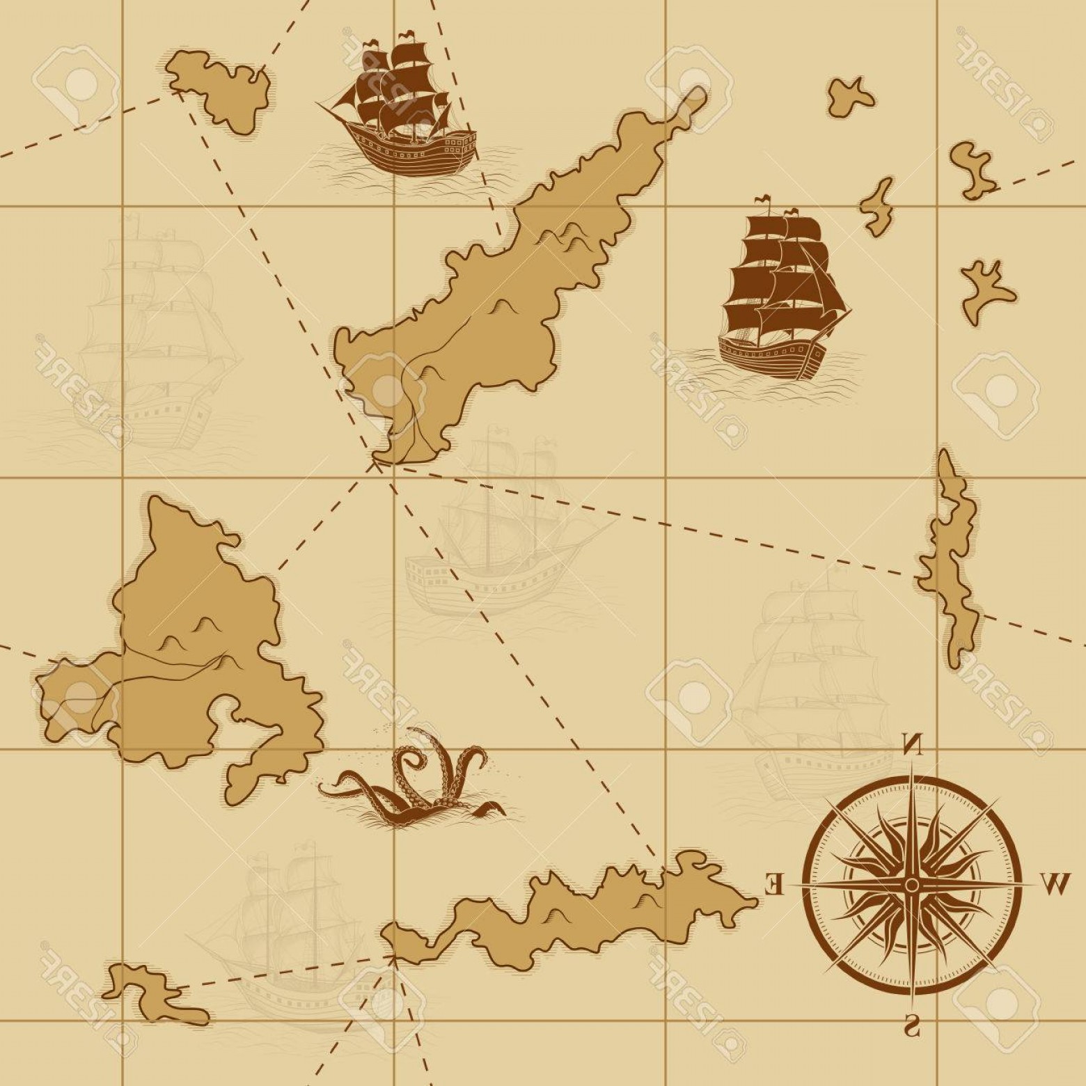 Photostock Vector Seamless Old Map With A Compass And Ships 1560x1560 Photostock Vector Seamless Old Map With A Compass And Ships