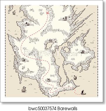 Vector Old Map, Pirate Treasure, Art Print Barewalls Posters 362x382 Vector Old Map, Pirate Treasure, Art Print Barewalls Posters