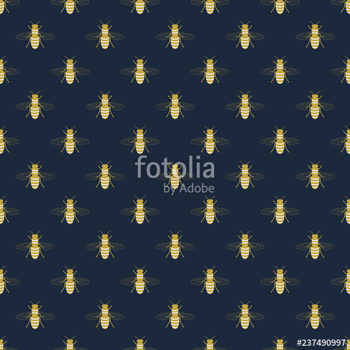 500x500 Golden Flying Honey Bee Icon Pattern On Dark Old Navy Background