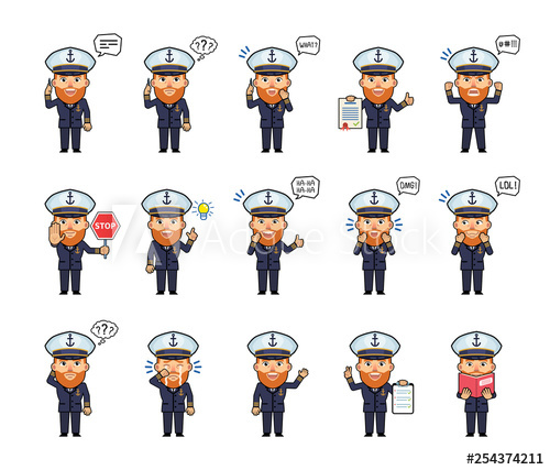 500x427 Set Of Old Navy Captain Characters Showing Various Actions