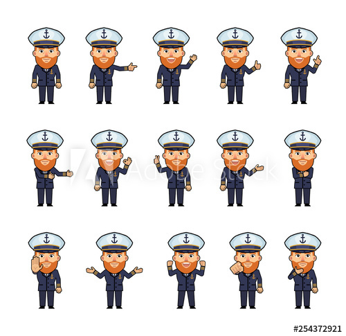 500x485 Set Of Old Navy Captain Characters Showing Various Hand Gestures