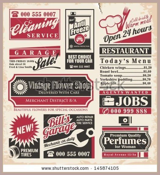 525x574 Retro Newspaper Ads Design Template Vector Collection Of Vintage