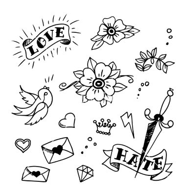 380x400 Set Of Old School Tattoos Elements Vector