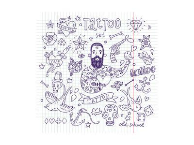 400x300 Tattoo Vector Set Cartoon Tattoo Elements In Funny Style Anchor