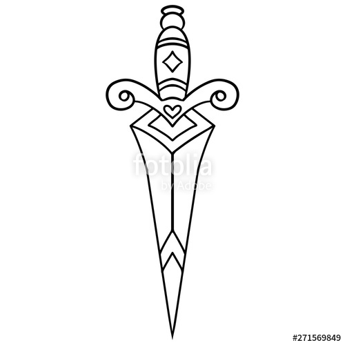 500x500 Traditional Tattoo With Dagger Knife Colorful Tattoo Vector