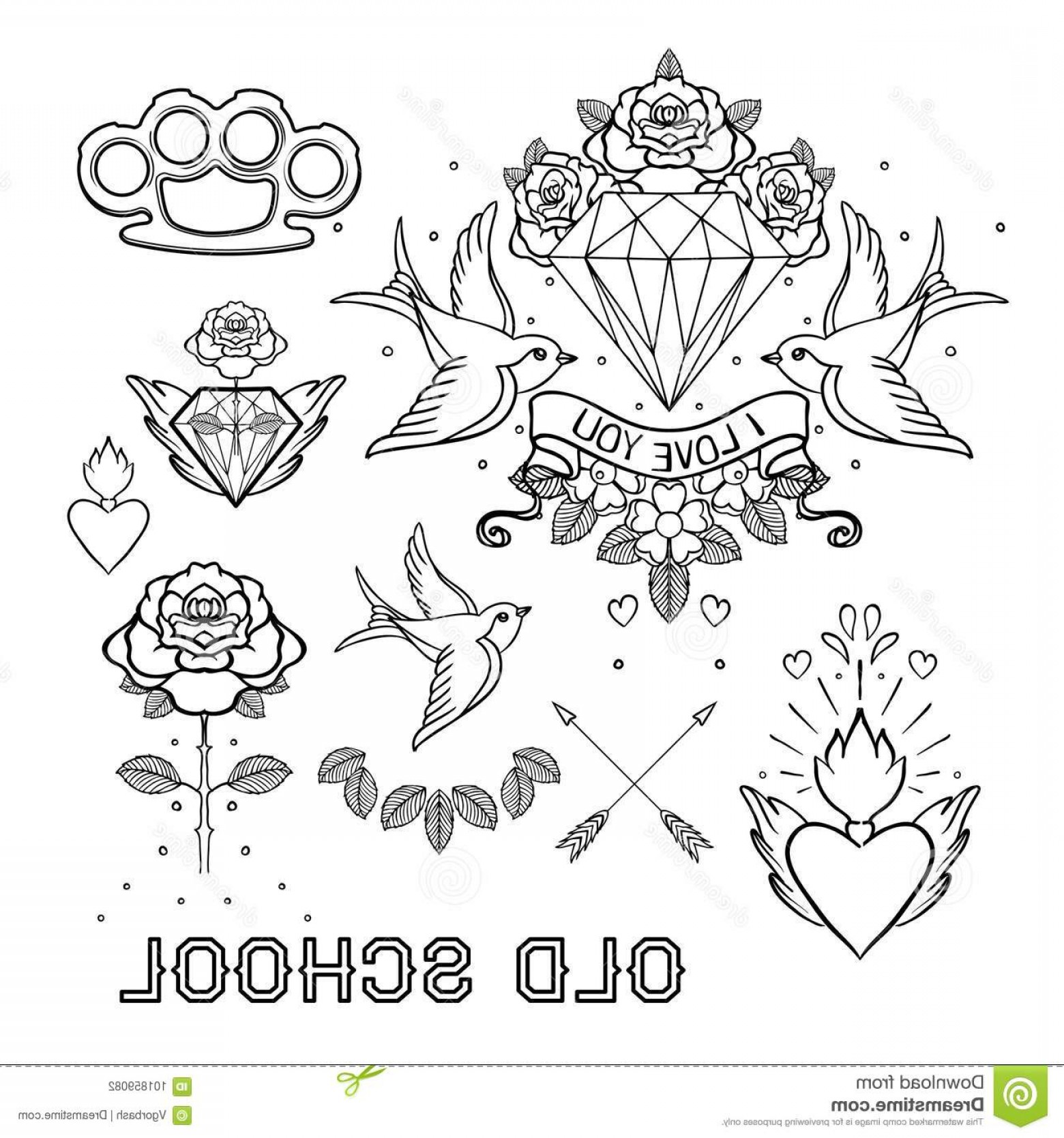 1560x1668 Old School Tattoo Set Classic Vector Tattoo Doodle Elements Fl Old