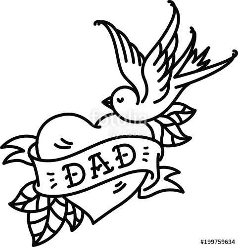 481x500 A Tattoo With The Inscription Of Dad Heart Tattoo With A Birdie
