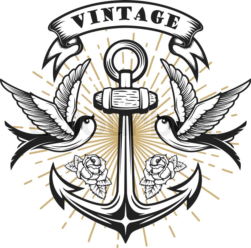 800x791 Old School Style Swallow Illustration Stock Vector Colourbox