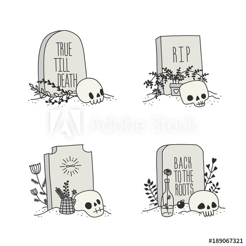 500x500 Old School Vector Skulls And Tombstones Illustration Set