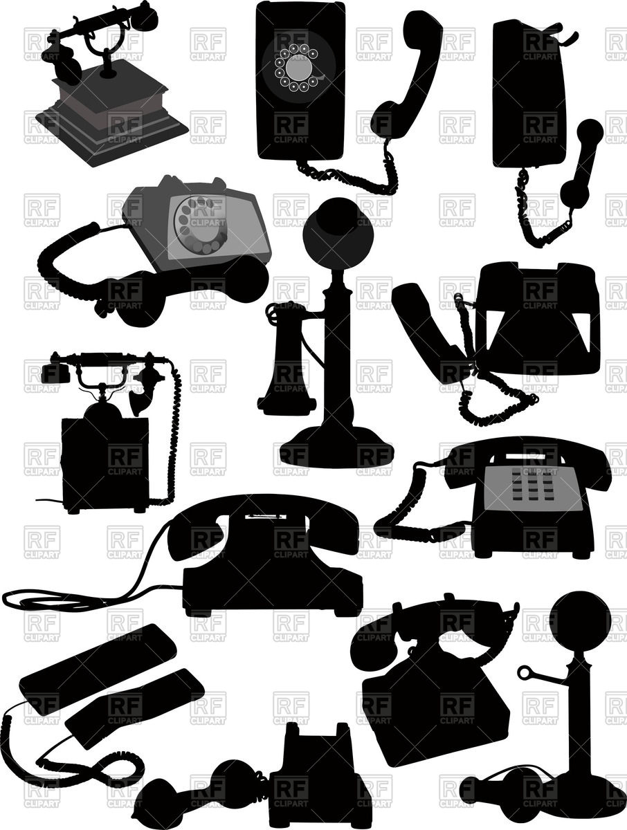 906x1200 Set Of Silhouettes Of Old Retro Telephones Vector Image Of Signs