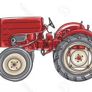300x300 Photostock Vector Mimi Red Tractor Vintage Hand Drawn Vector Art