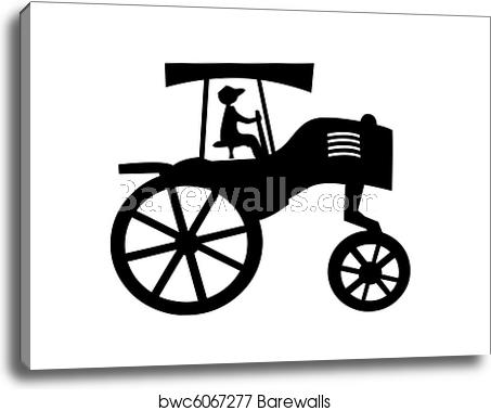 453x379 Vector Silhouette Of The Old Tractor On White Background, Canvas
