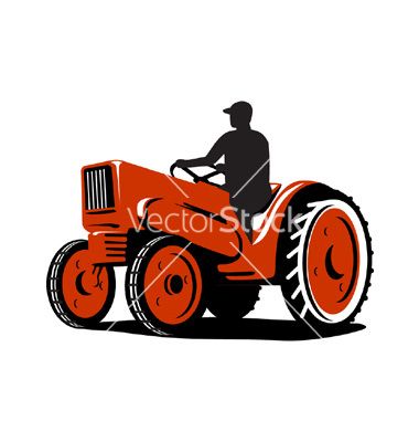 380x400 Farmer Driving Vintage Tractor Retro Vector