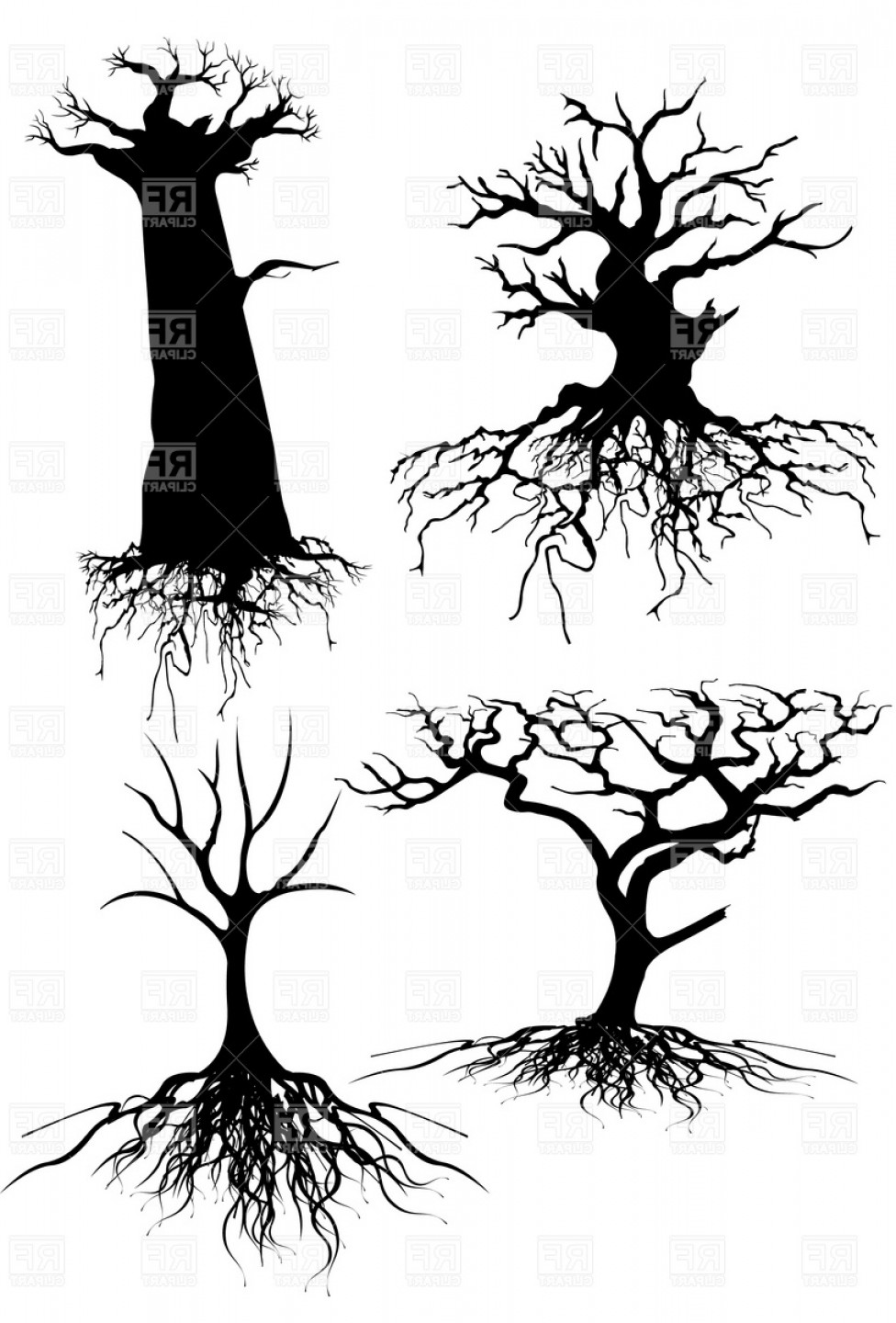 976x1440 Old Tree Silhouettes With Roots Vector Clipart Handandbeak