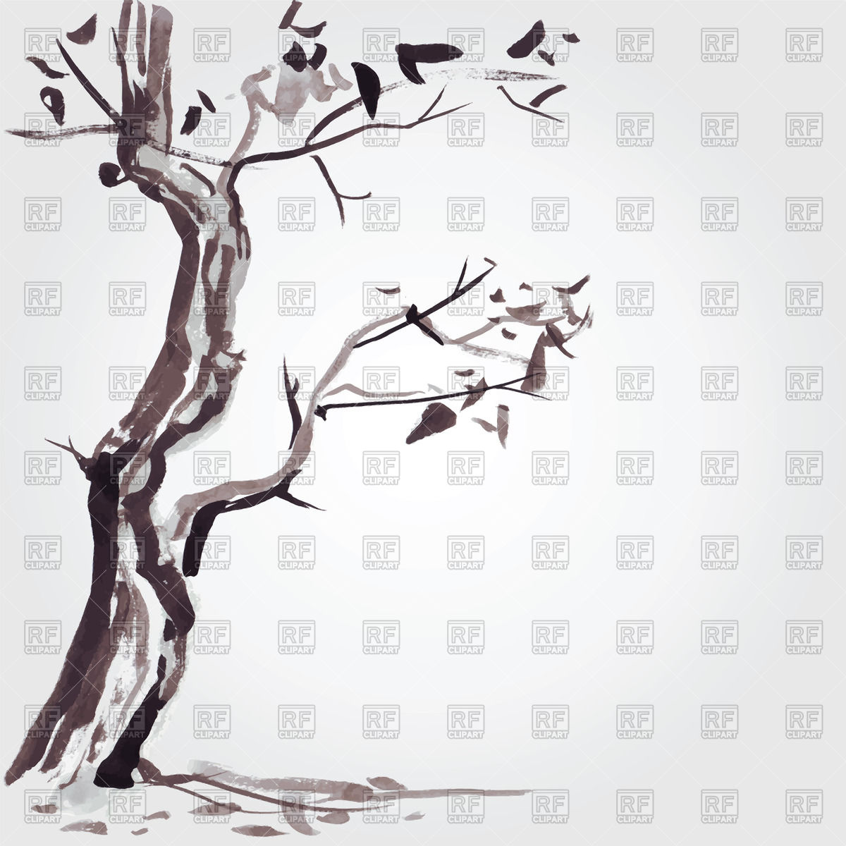 1200x1200 Old Tree Drawn In Chinese Style With Ink Vector Image Of Plants